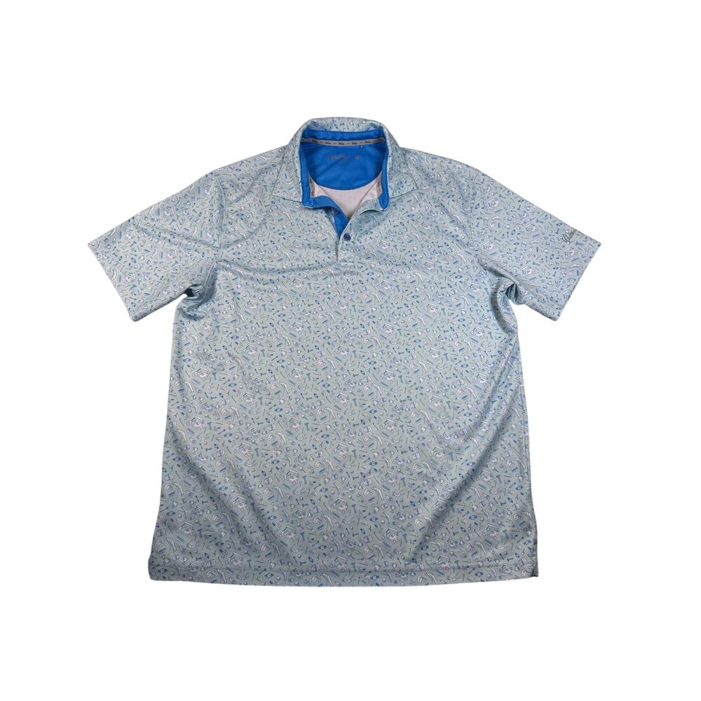 Walter Hagen Golf Polo Men L Blue Golf Print Performance Stretch Shirt